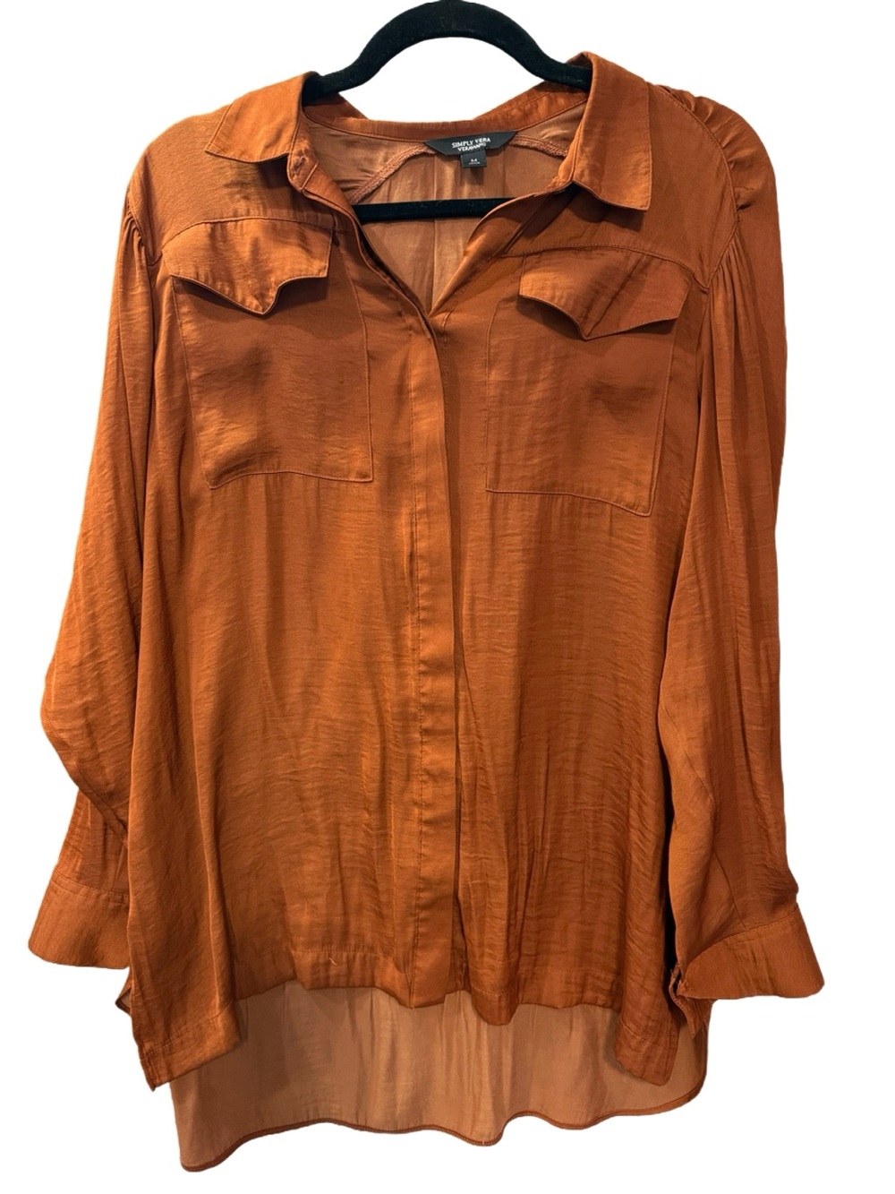 Simply Vera Vera Wang Silky Blouse, Size Medium, Cinnamon